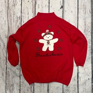 Vintage Santa Bear 1980s Ugly Sweater Party Xmas Red Sweatshirt